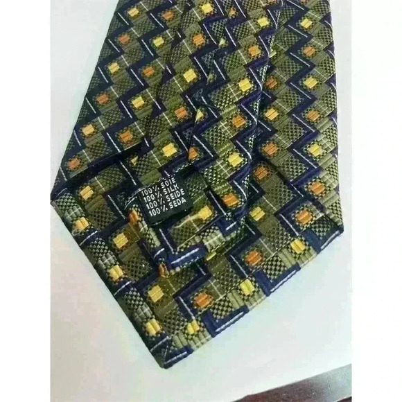 Henry Grethel Men's Geometric Silk Tie Multicolor Wide Classic Length - Picture 3 of 4